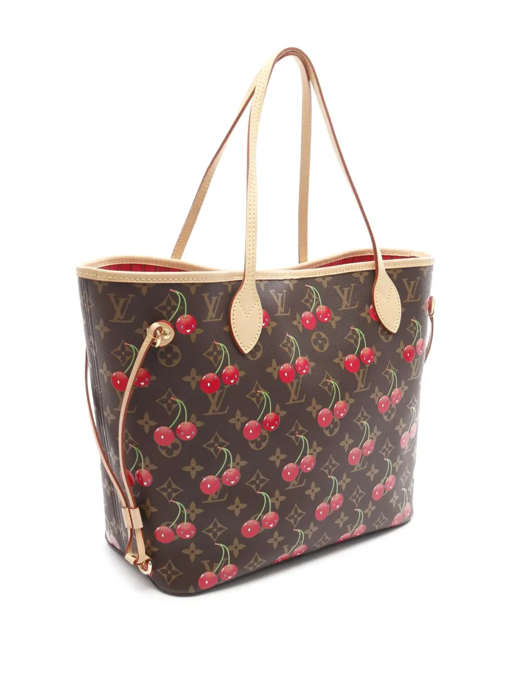 Pre-owned Louis Vuitton 2021-2025 Takashi Murakami Monogram Cherry Neverfull Mm Tote Bag In Brown