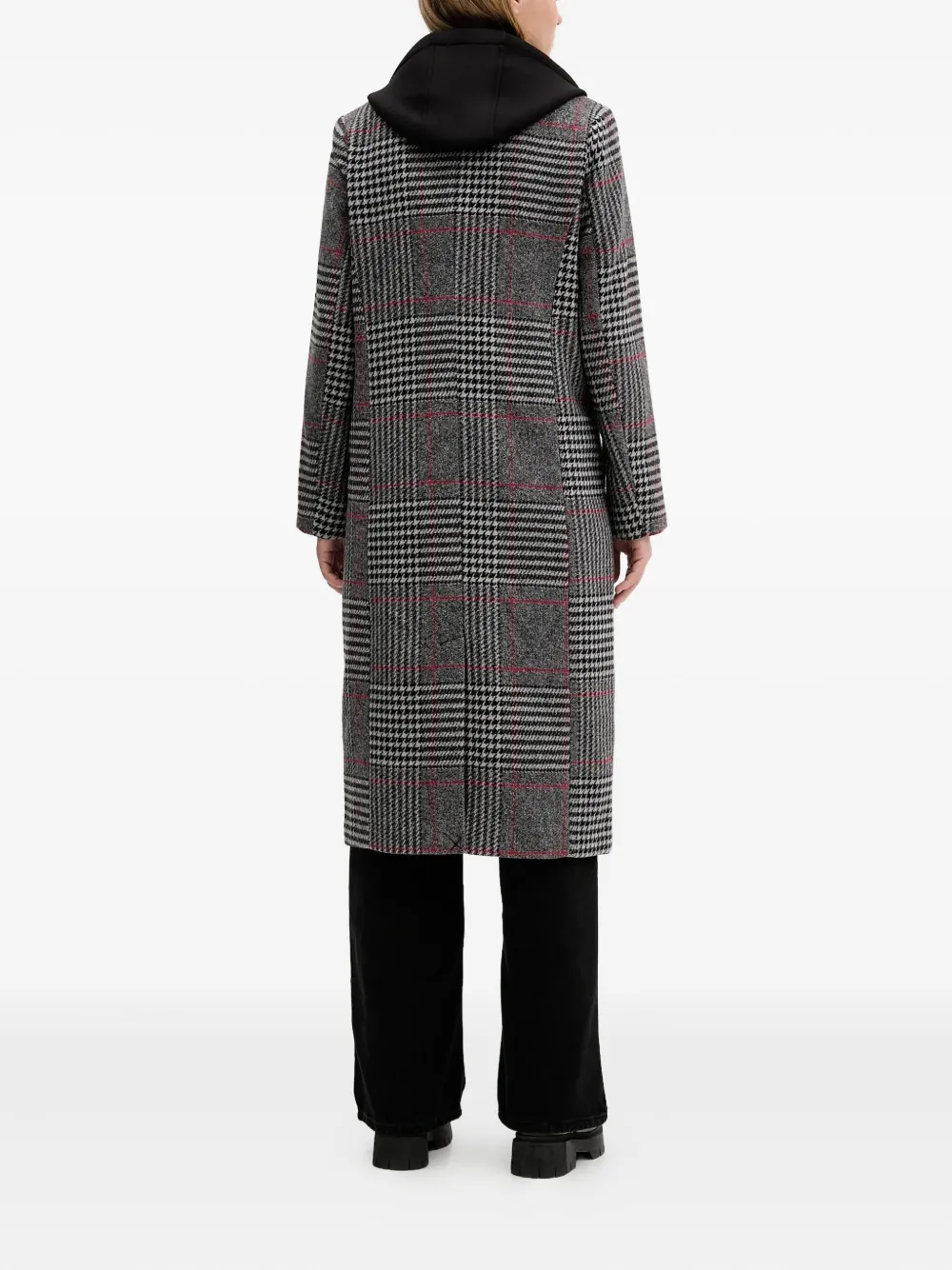 Desigual Check-pattern Double-breasted Coat In Gray