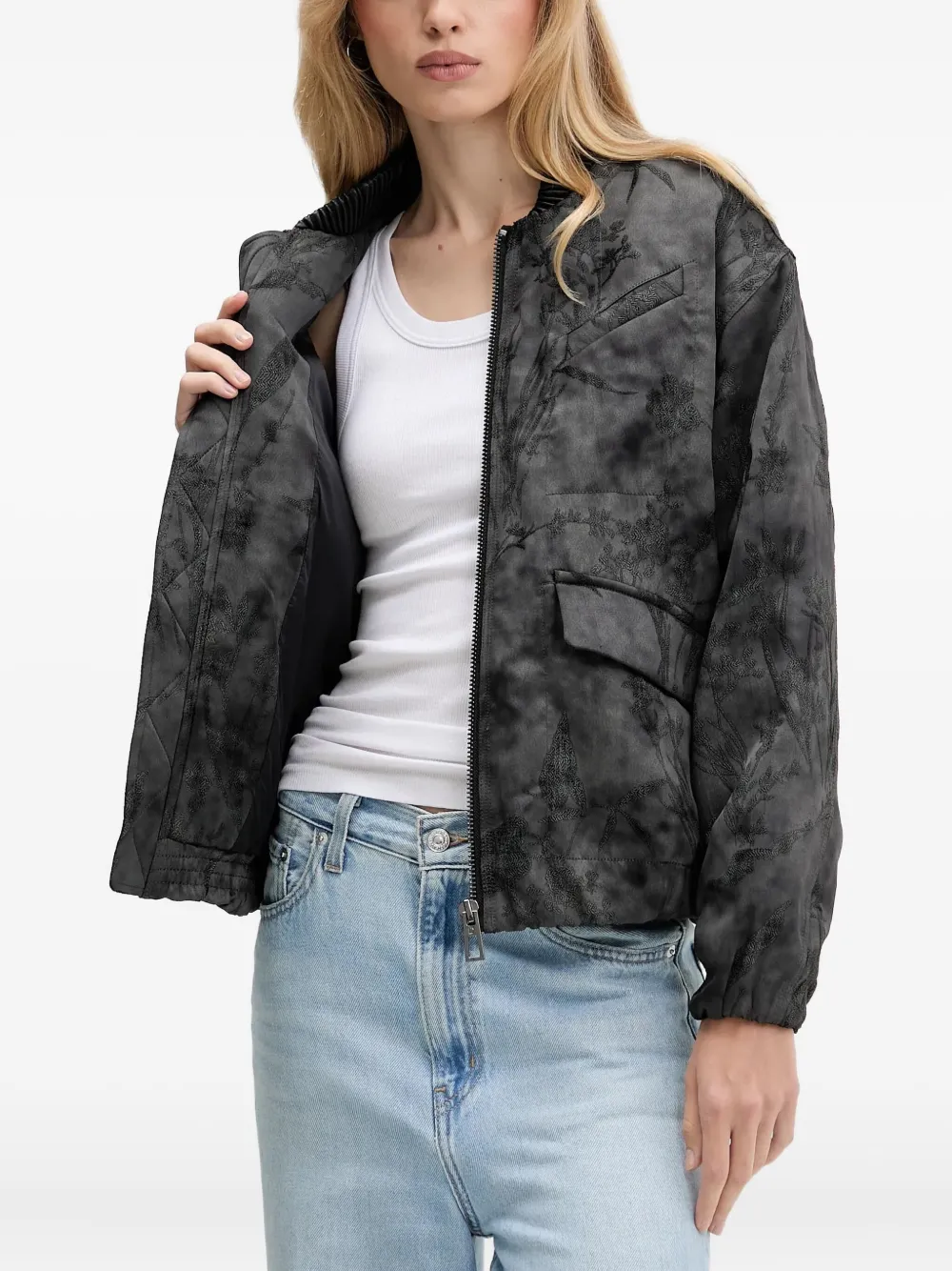 Desigual Floral-embroidery Bomber Jacket In Black
