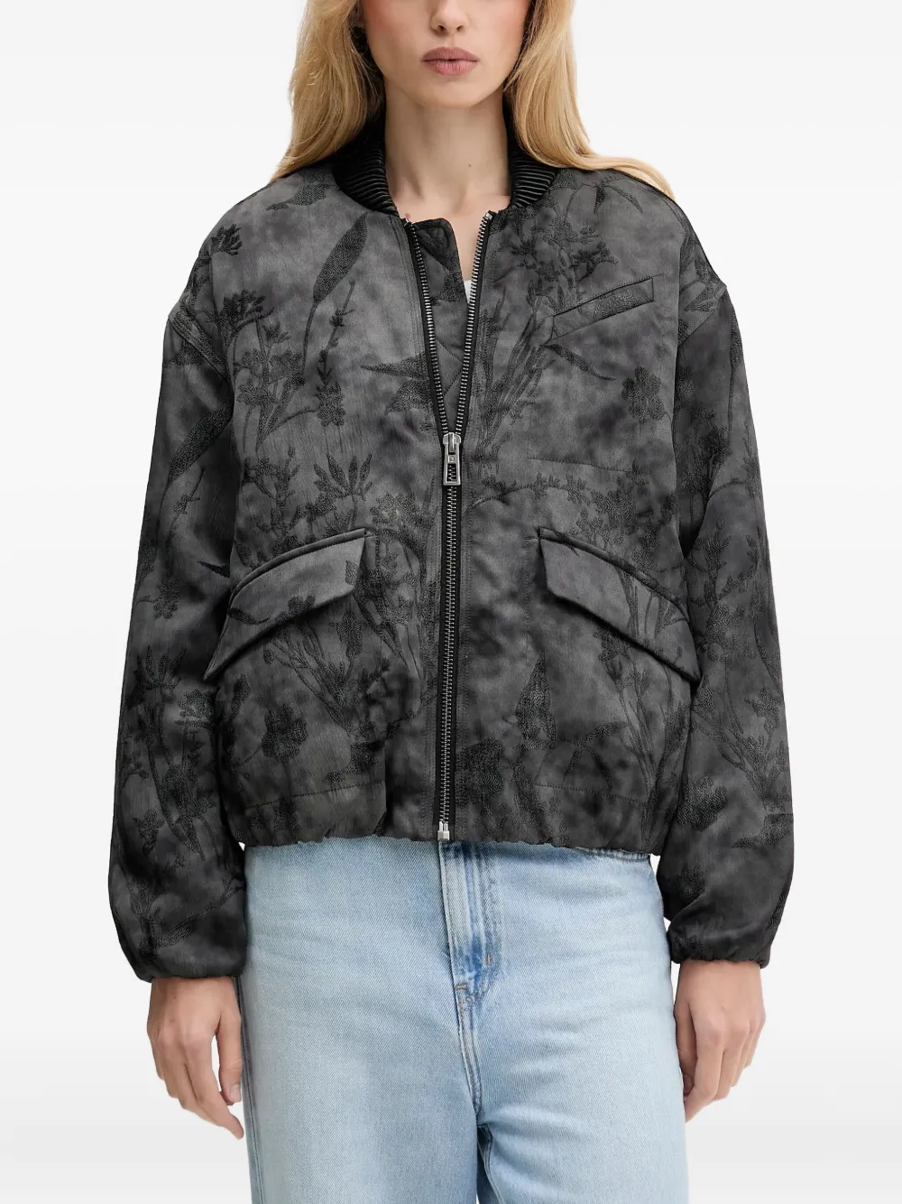 Desigual Floral-embroidery Bomber Jacket In Black
