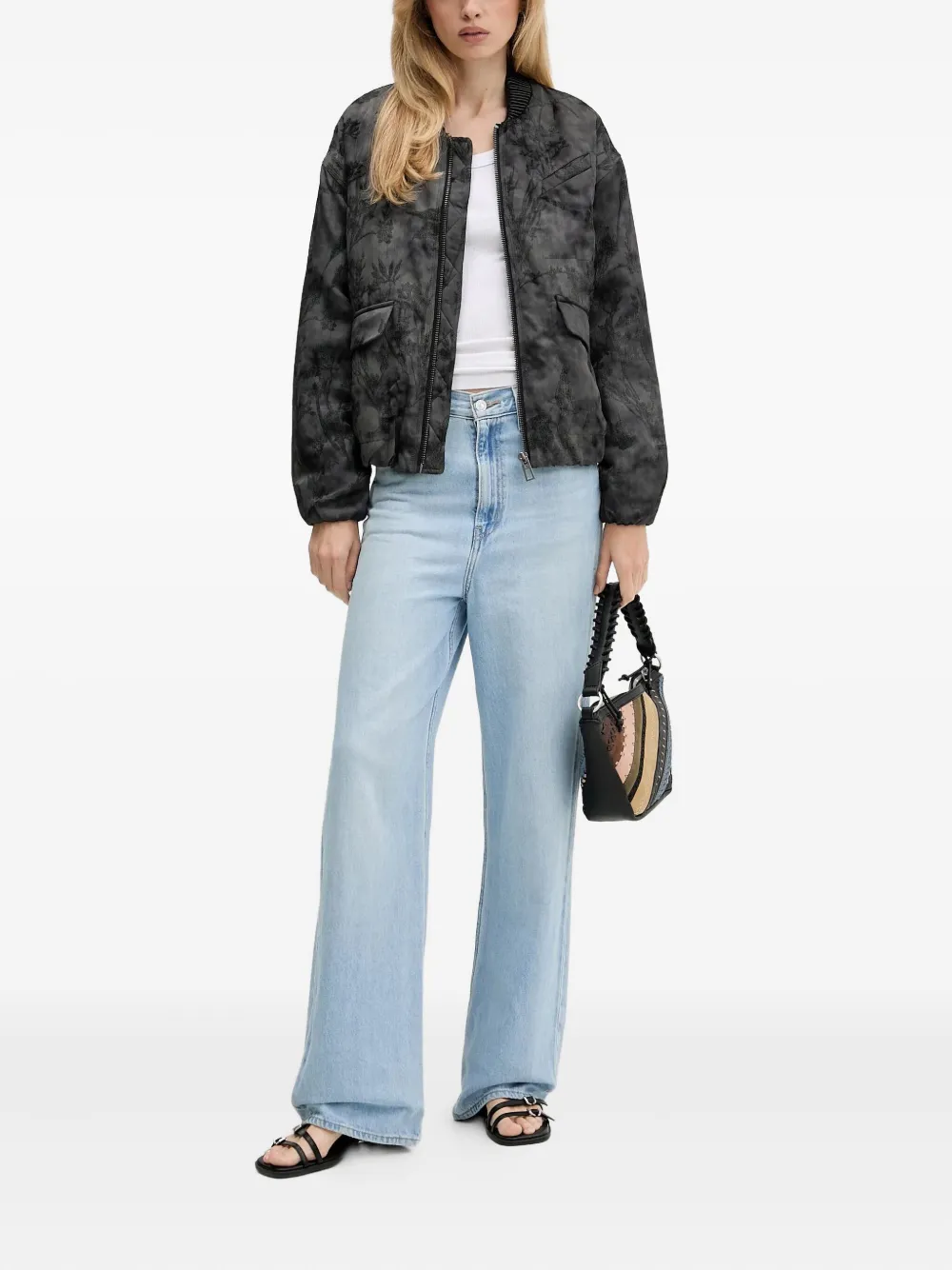 Desigual Floral-embroidery Bomber Jacket In Black