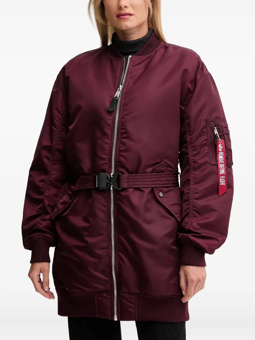 Alpha Industries Ma-1 Belted Coat In Burgundy