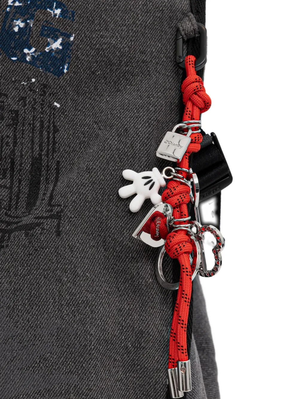 Desigual Medium Mickey Mouse Denim Shoulder Bag In Black