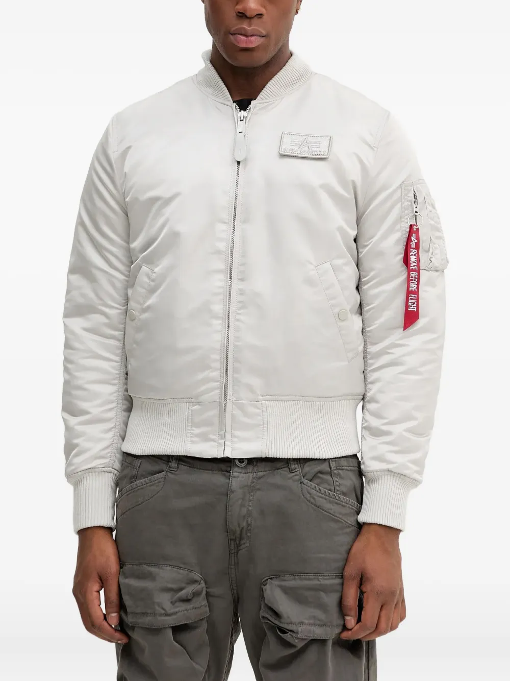 Alpha Industries MA-1 back-print hooded bomber jacket | Grey | Image 1