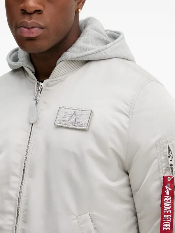 Alpha Industries MA-1 back-print Hooded Bomber Jacket | Grey