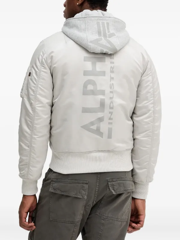 Alpha Industries MA-1 back-print Hooded Bomber Jacket | Grey