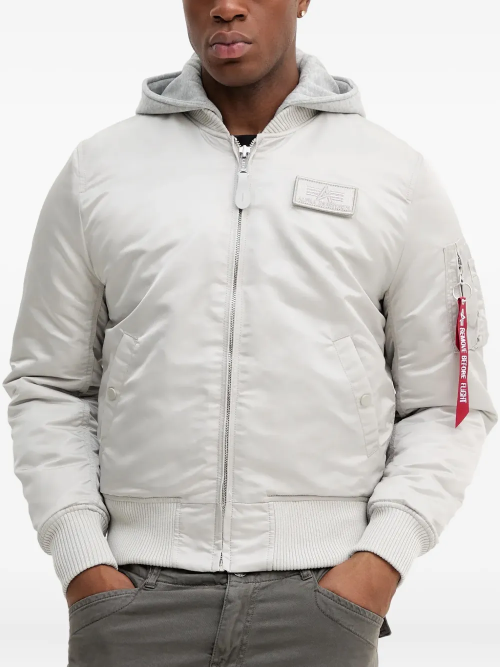 Alpha Industries MA-1 bomberjack met capuchon en print op de rug Grijs