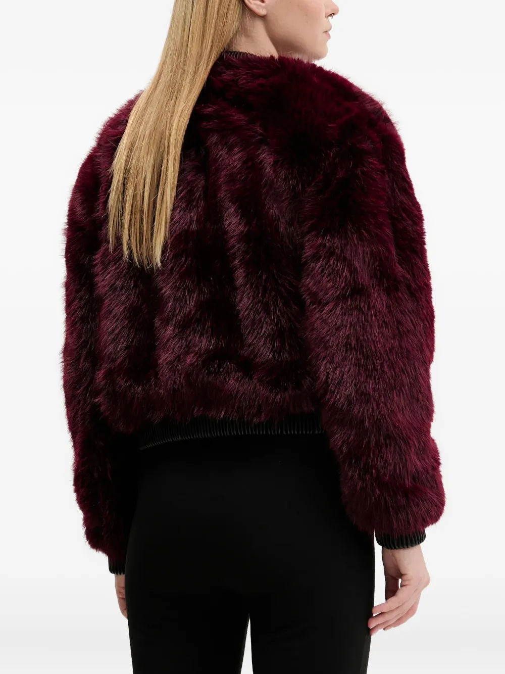 Desigual Faux Fur Bomber Jacket In Burgundy