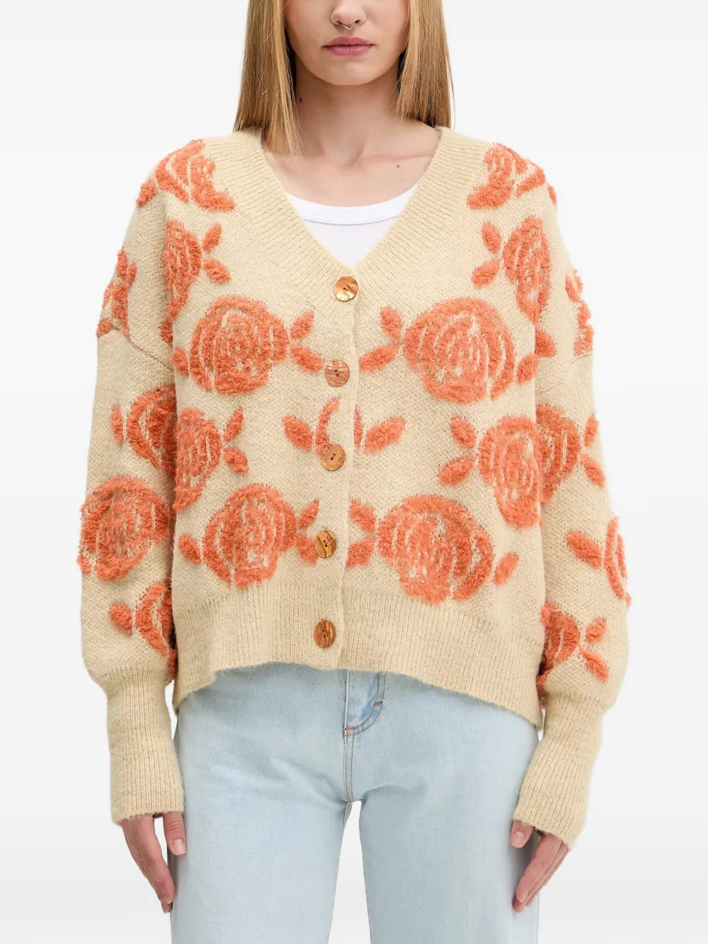 Desigual floral buttoned cardigan - Nude