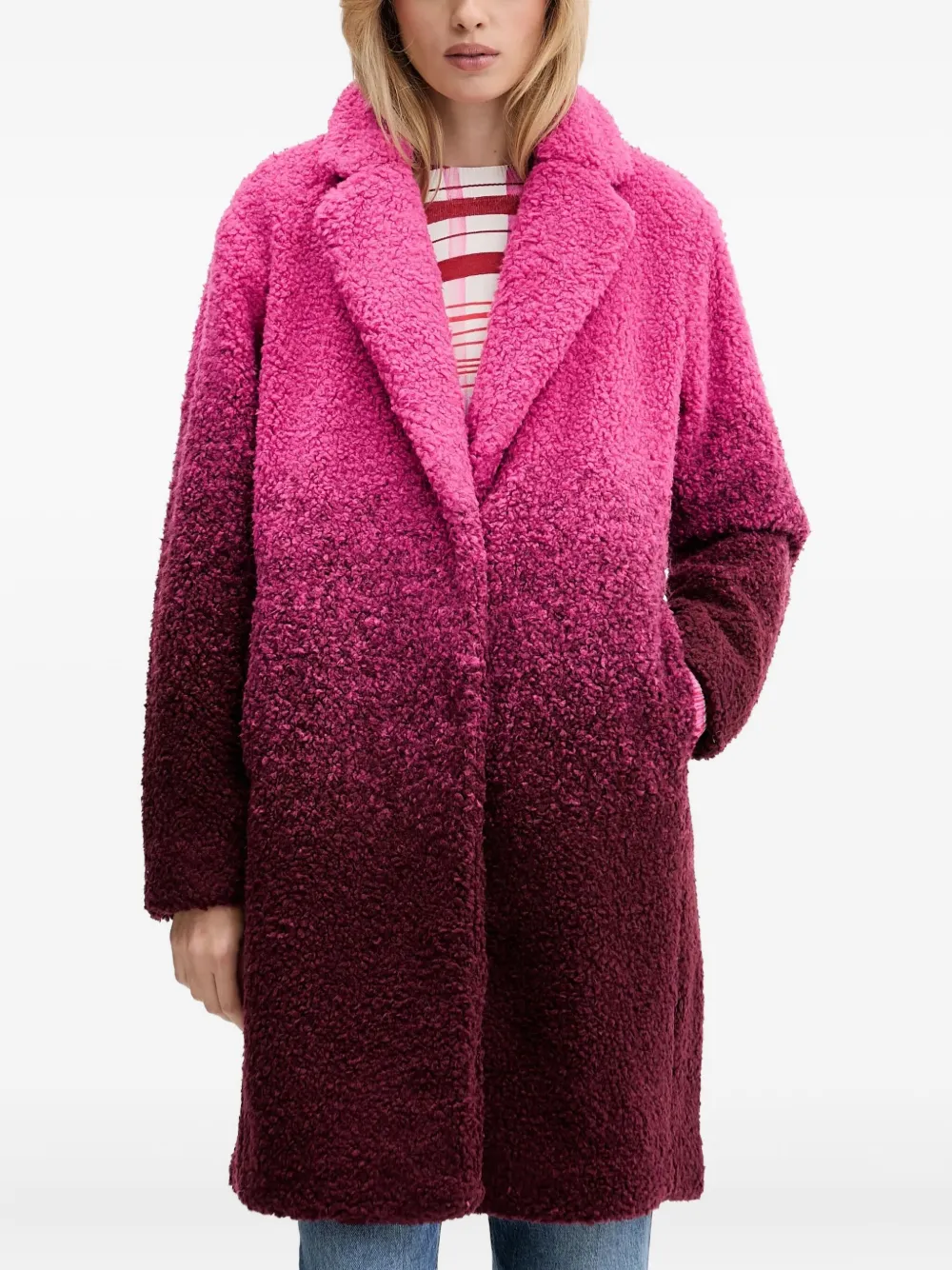 Desigual Notched-lapels Coat In Pink