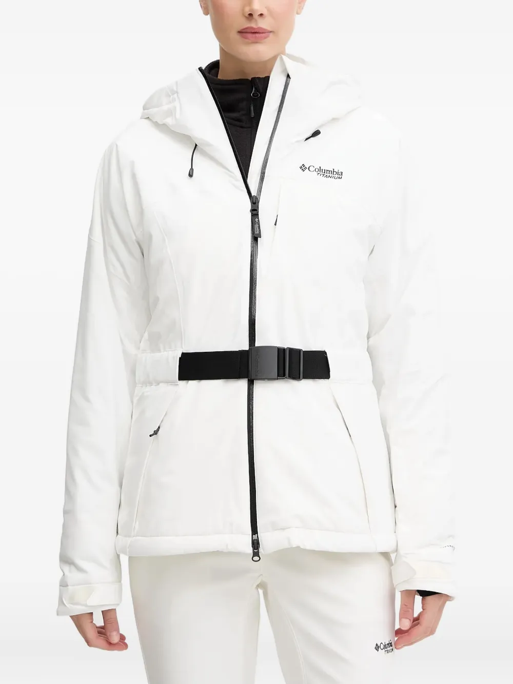Columbia Hooded Belted Ski Jacket In White