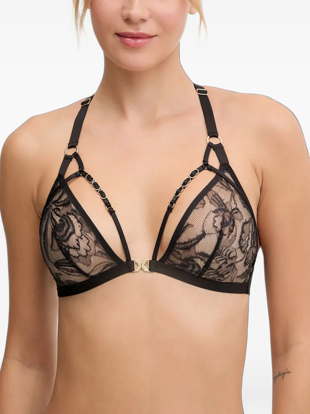 Chantelle Bh met bloemenkant en ringdetail Zwart