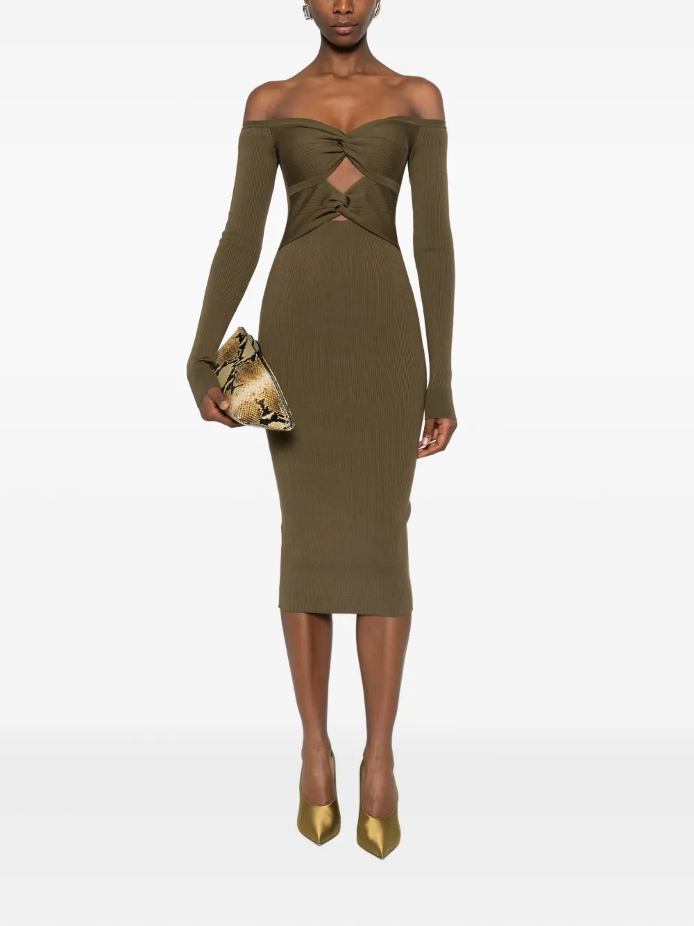 Stella McCartney Geribbelde wollen midi-jurk met gedraaid detail - Groen