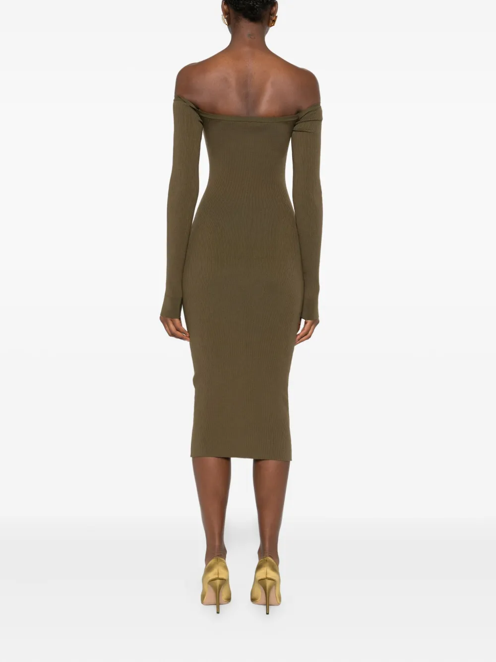 Stella Mccartney Ribbed Twisted Wool Midi Dress In Brown