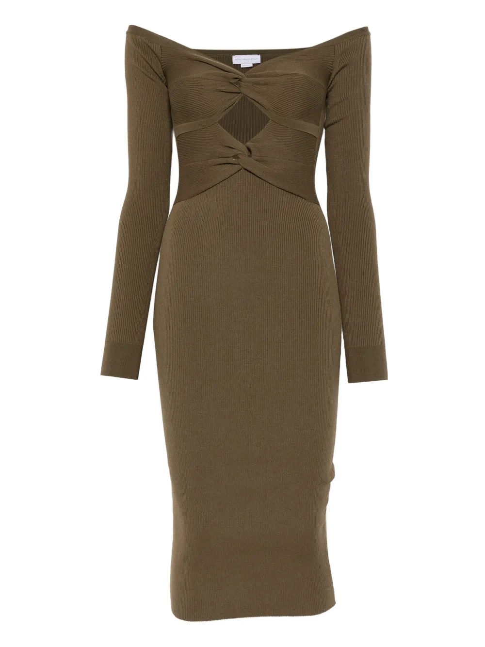 Stella Mccartney Ribbed Twisted Wool Midi Dress In Brown