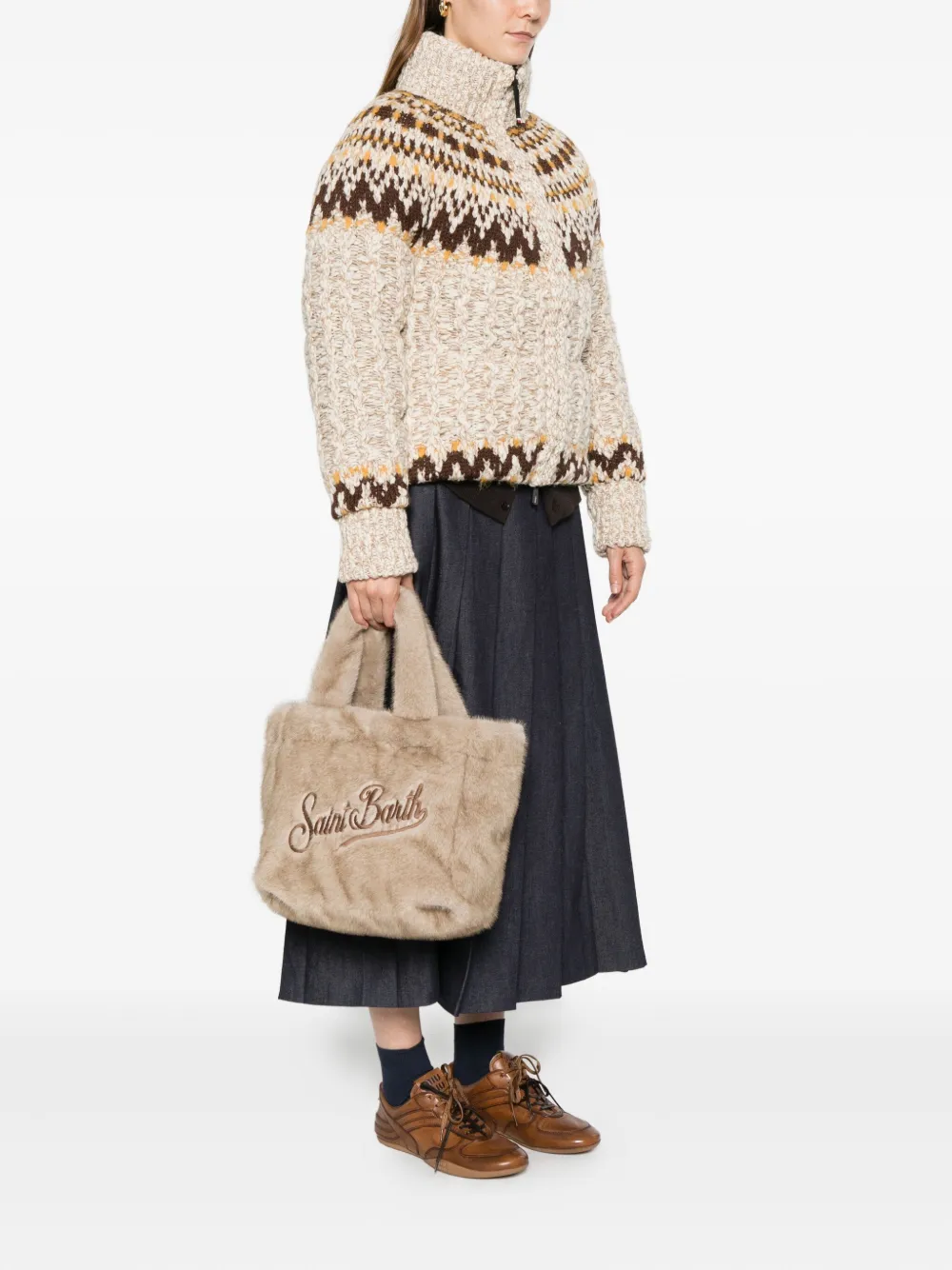 Mc2 Saint Barth Embroidered Faux-fur Tote Bag In Neutral