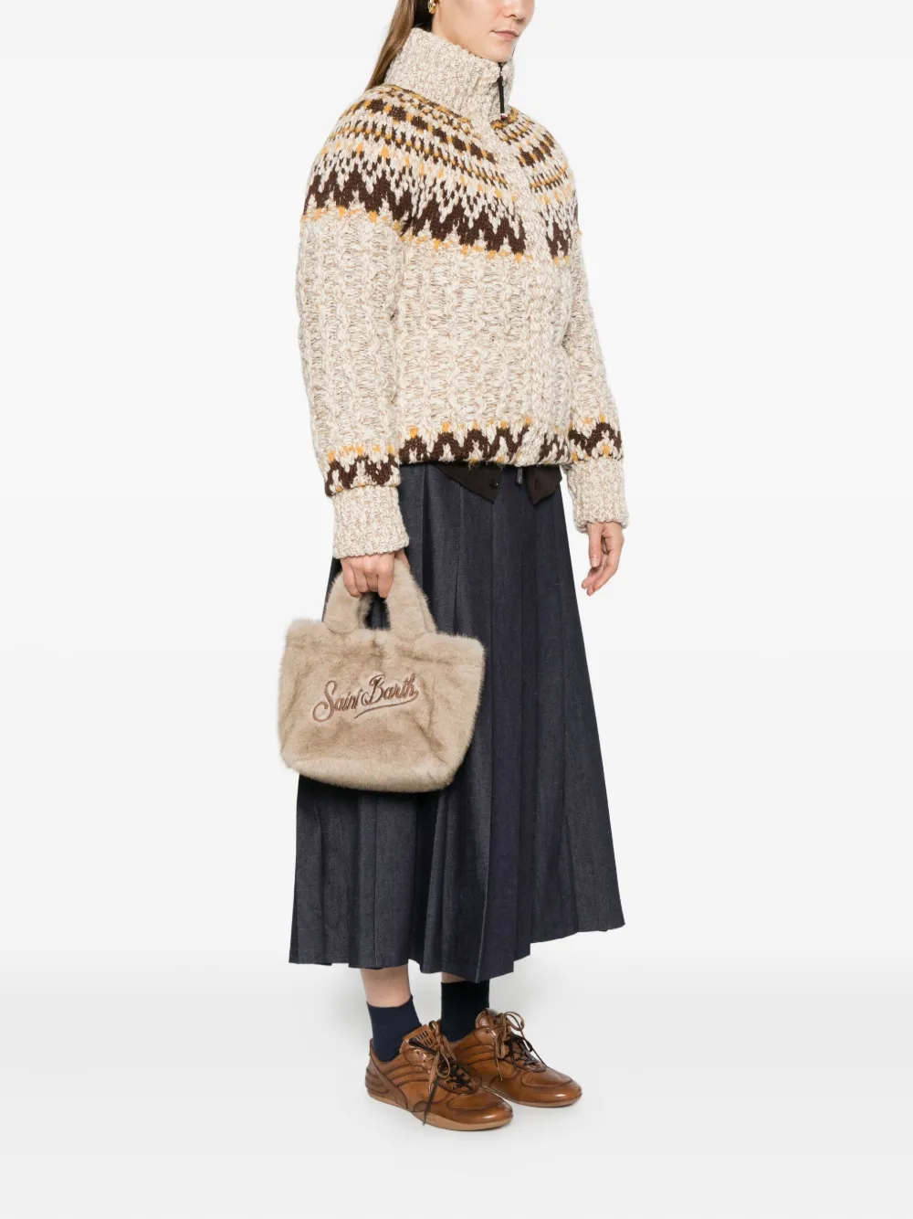Mc2 Saint Barth Embroidered Faux-fur Tote Bag In Neutral
