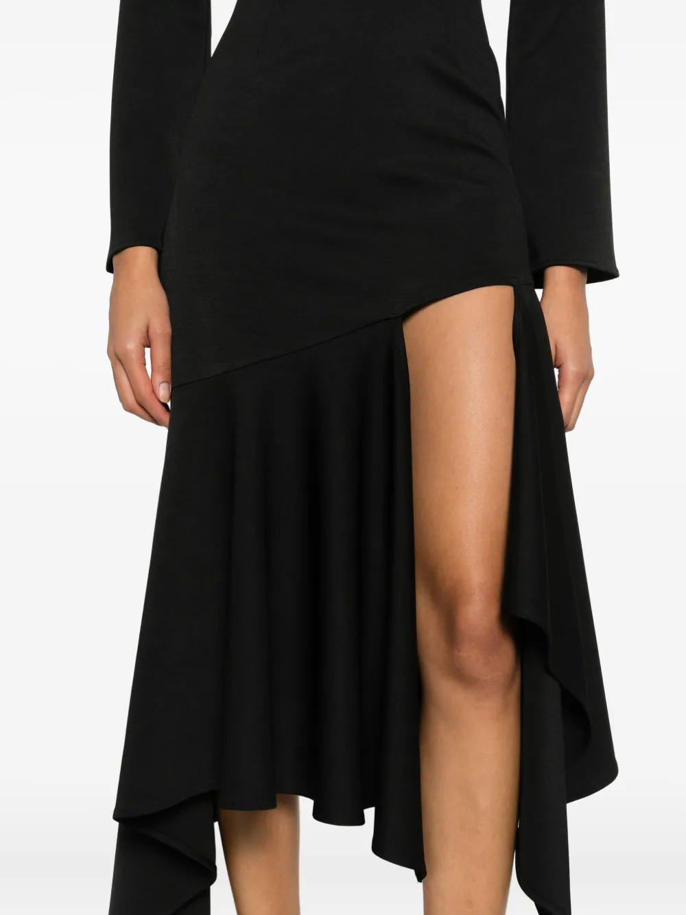 Rhizome Shelby Asymmetric Midi Dress In Black