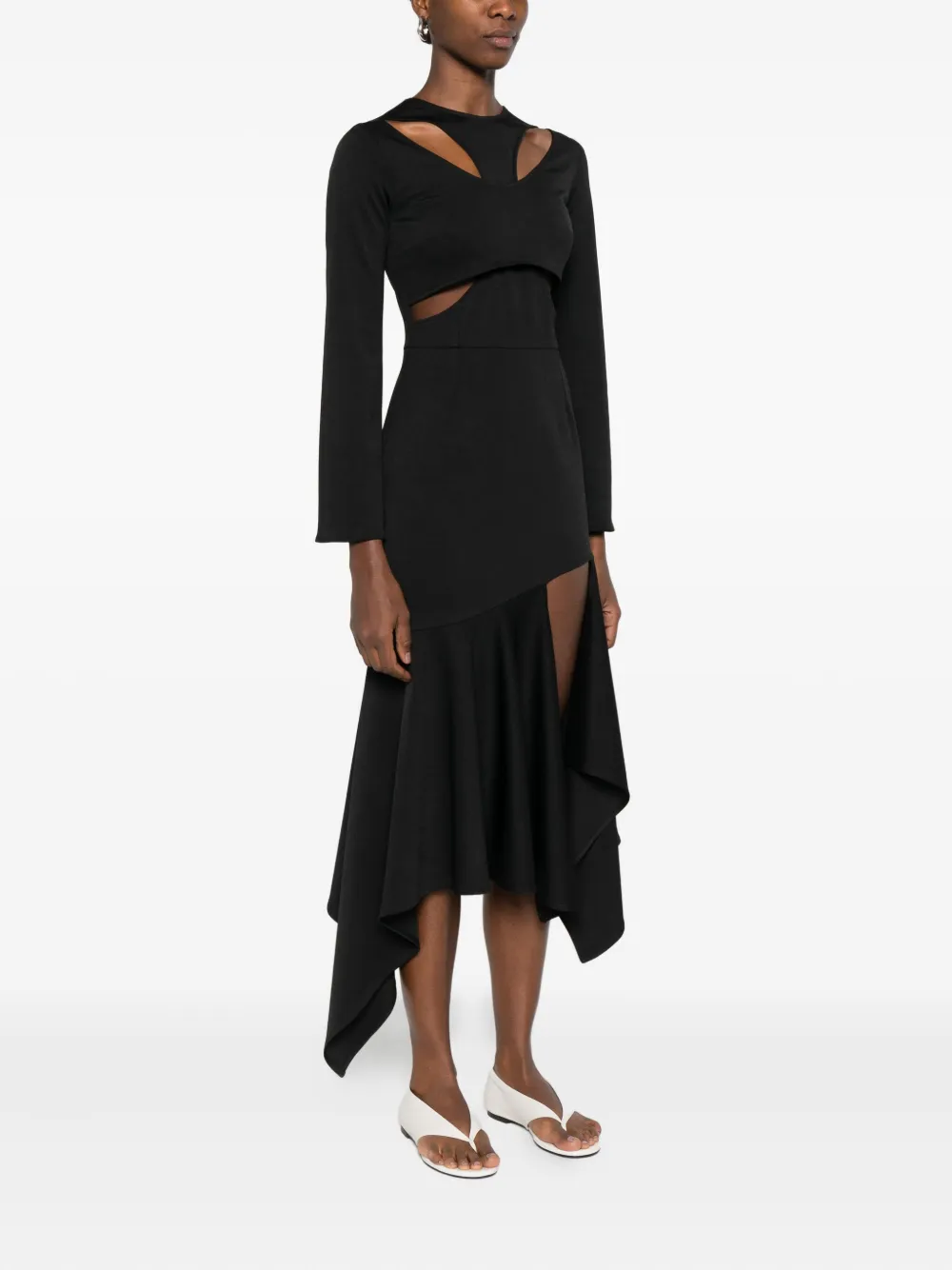 Rhizome Evelyn Cut-out Asymmetric Midi Dress In Black