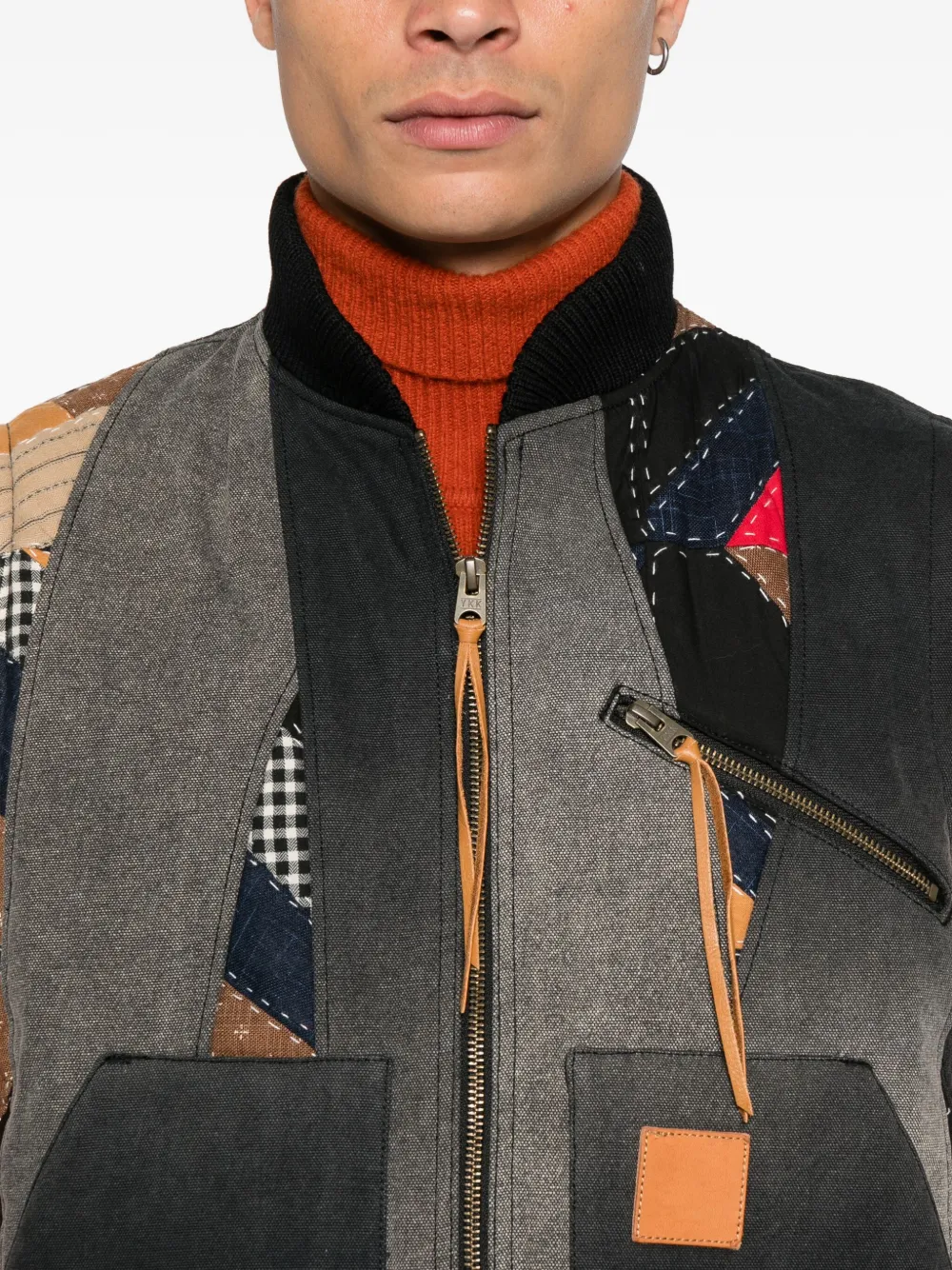 KHOKI Gilet met patchwork en rits Zwart