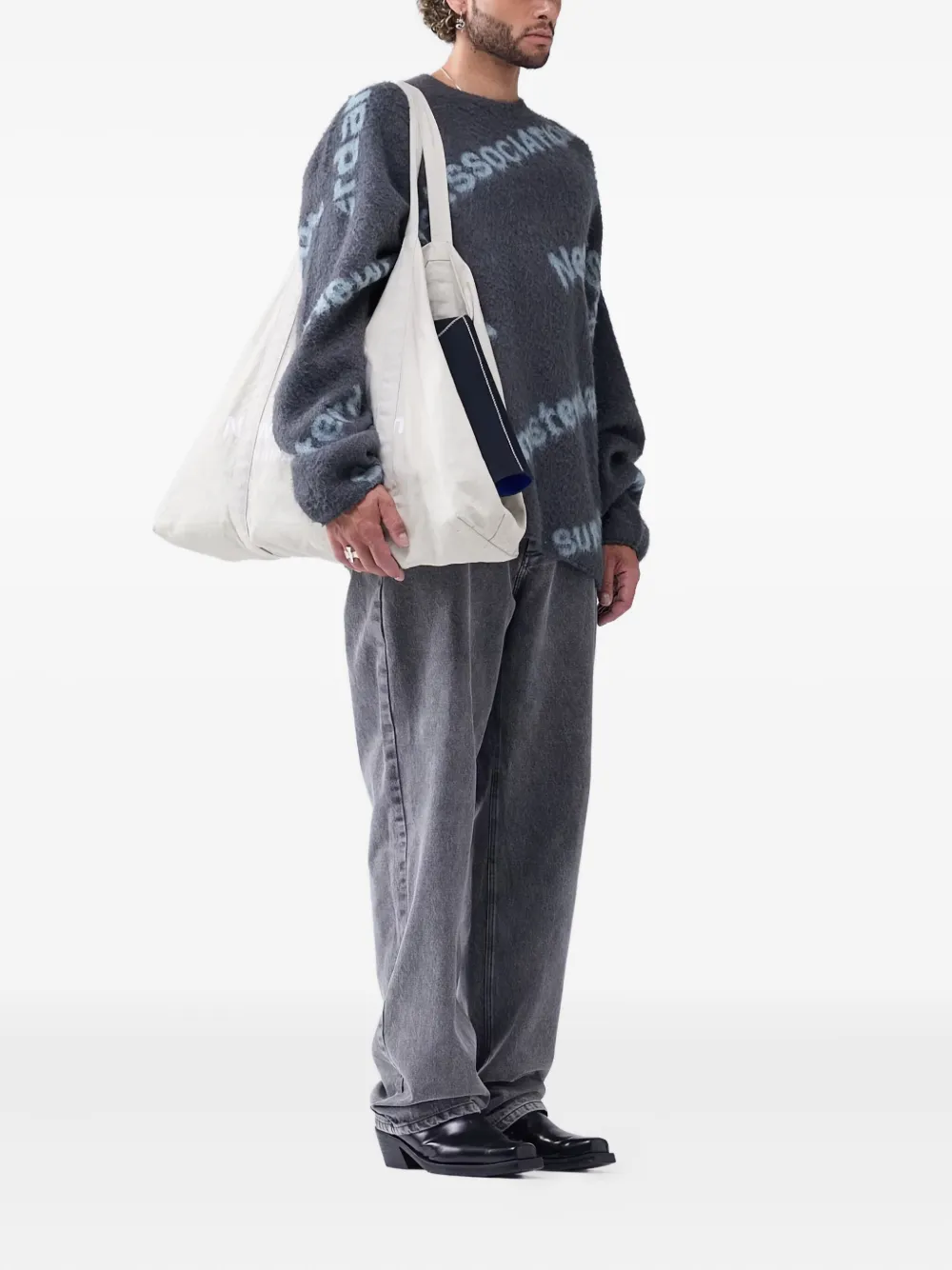  New Amsterdam Diagonal-text Knitwear - Grey 