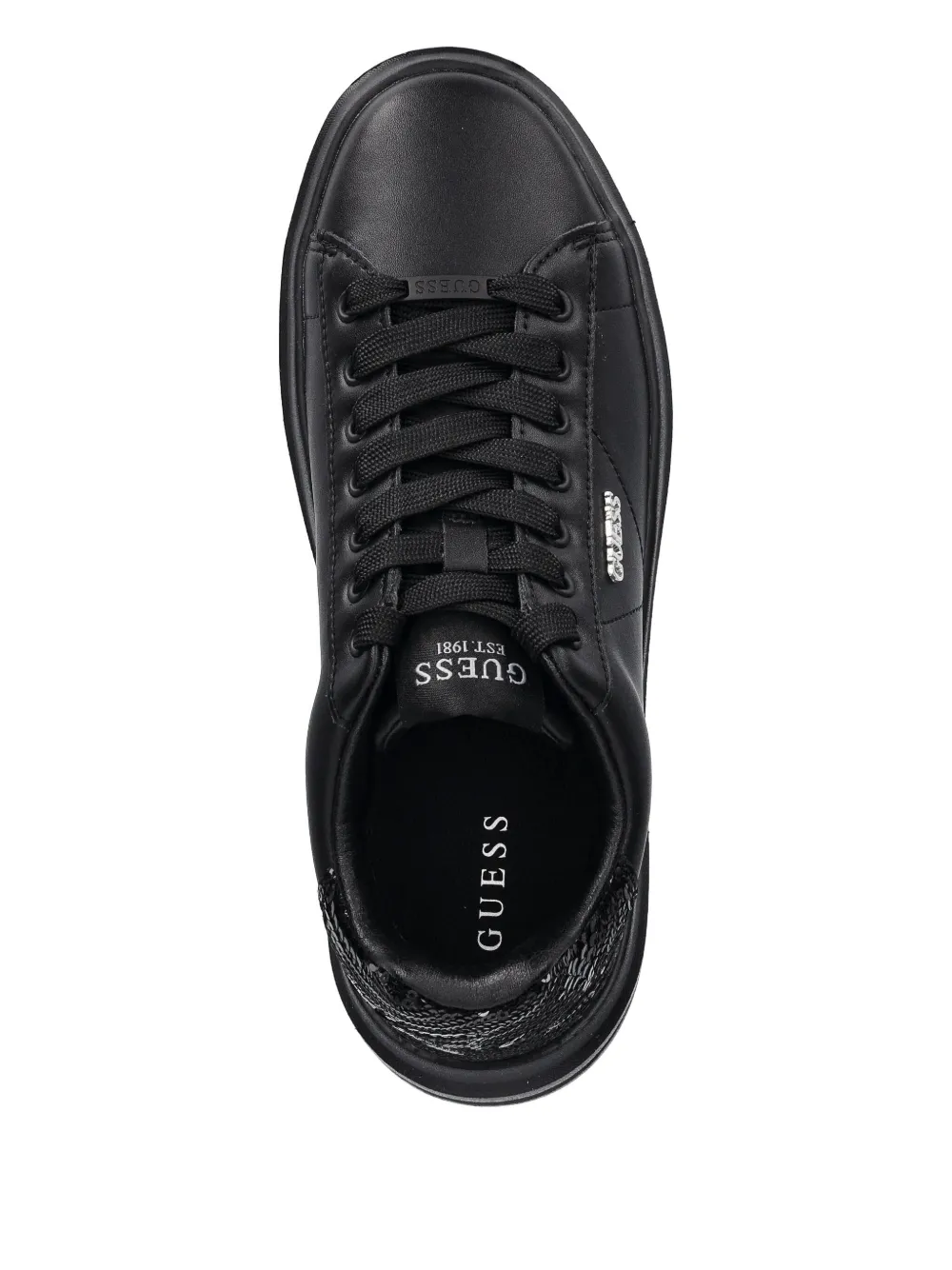 Guess Usa Sequinned-heel Low-top Sneakers In Black