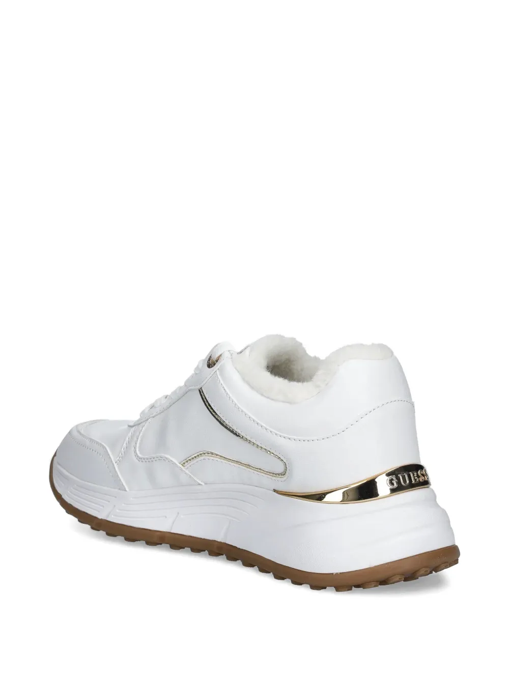 Guess Usa Farrea Faux Fur-trim Sneakers In White