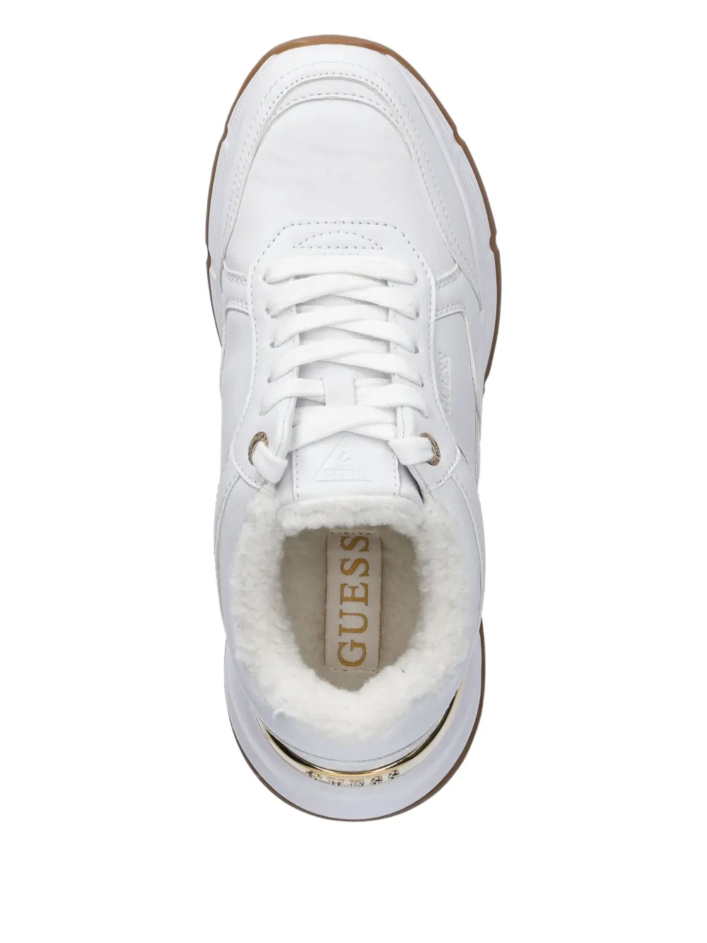 Guess Usa Farrea Faux Fur-trim Sneakers In White