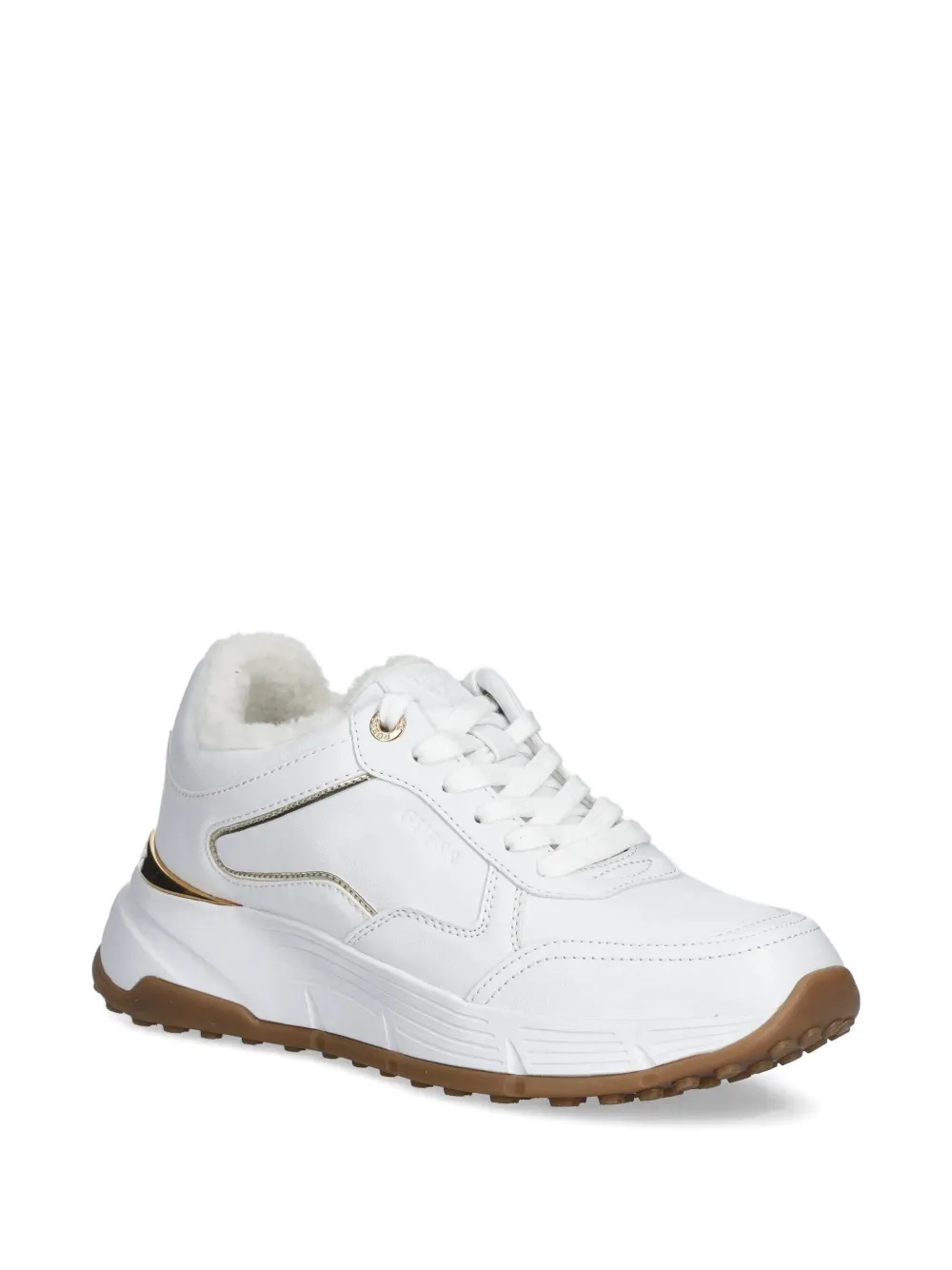 Guess Usa Farrea Faux Fur-trim Sneakers In White