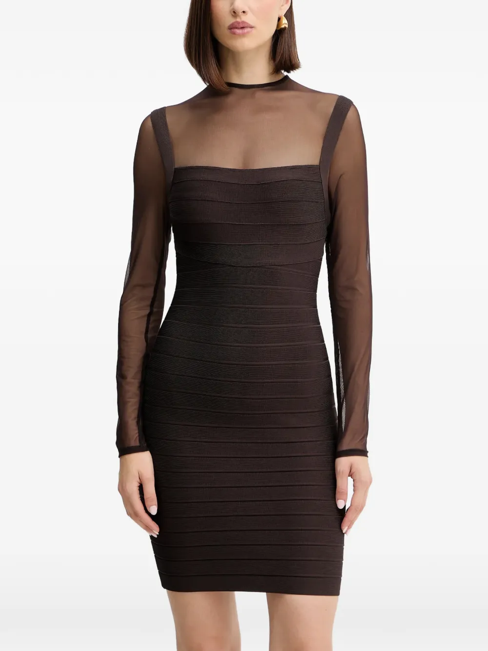 Herve Leger Amy long-sleeve mini dress - Marrone