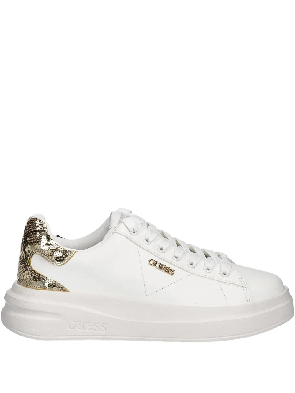 Guess Usa Elbina Sequin-heel Sneakers In White