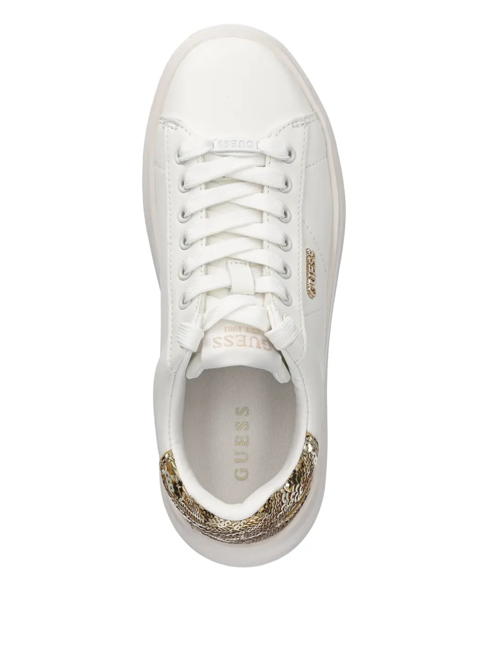 Guess Usa Elbina Sequin-heel Sneakers In White