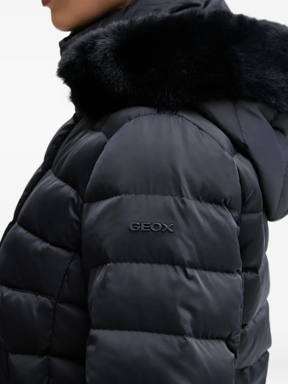 Geox Bettanie Hooded Quilted Coat In Black