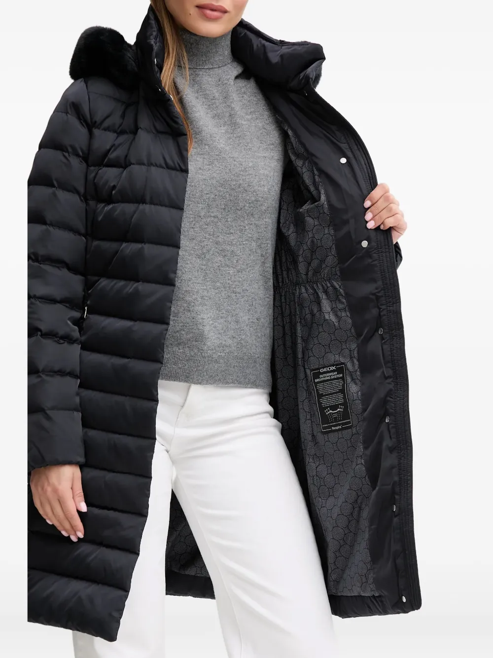 Geox Bettanie Hooded Quilted Coat In Black