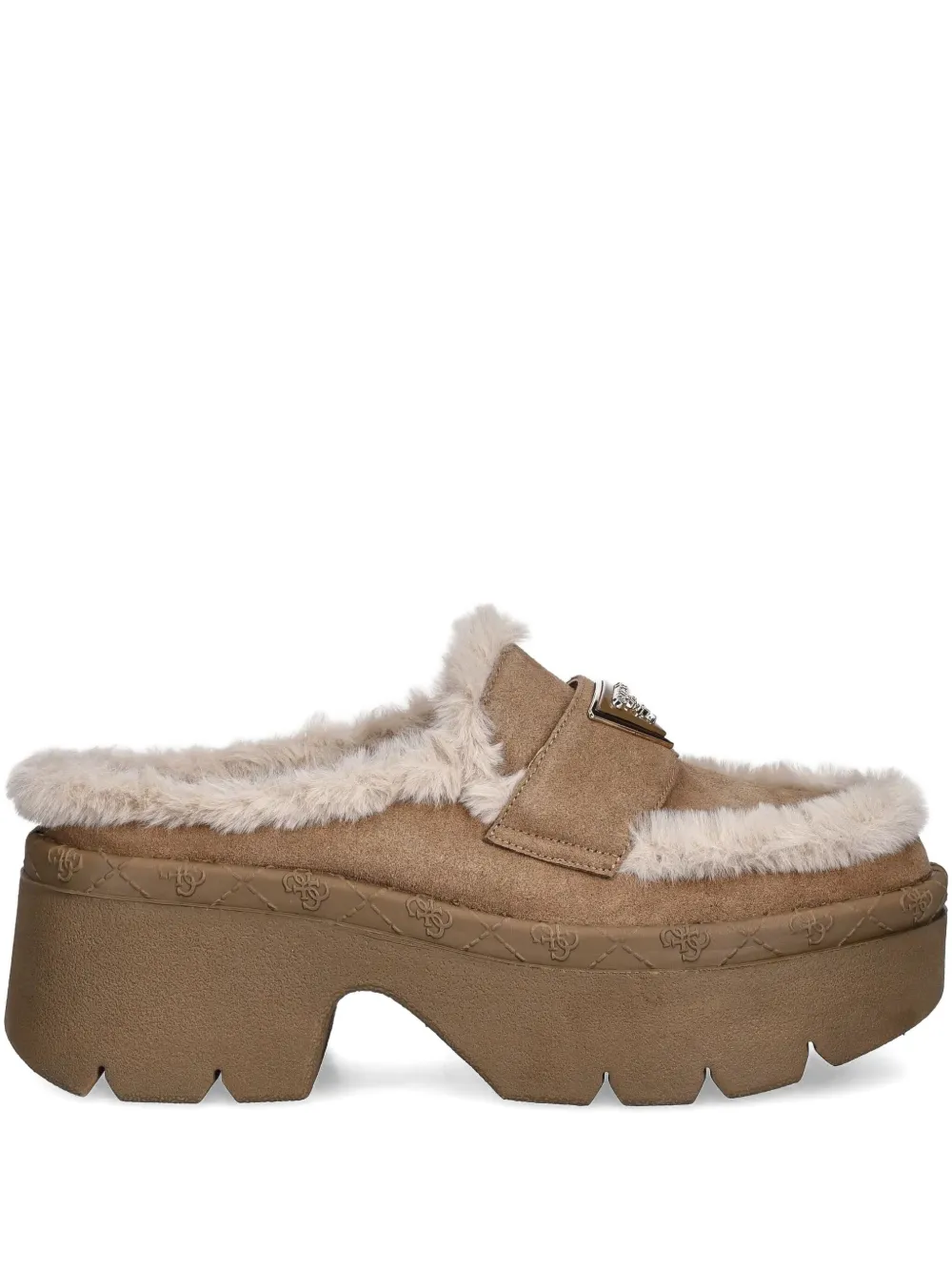 Guess Usa 70mm Faux Fur-trim Mules In Brown