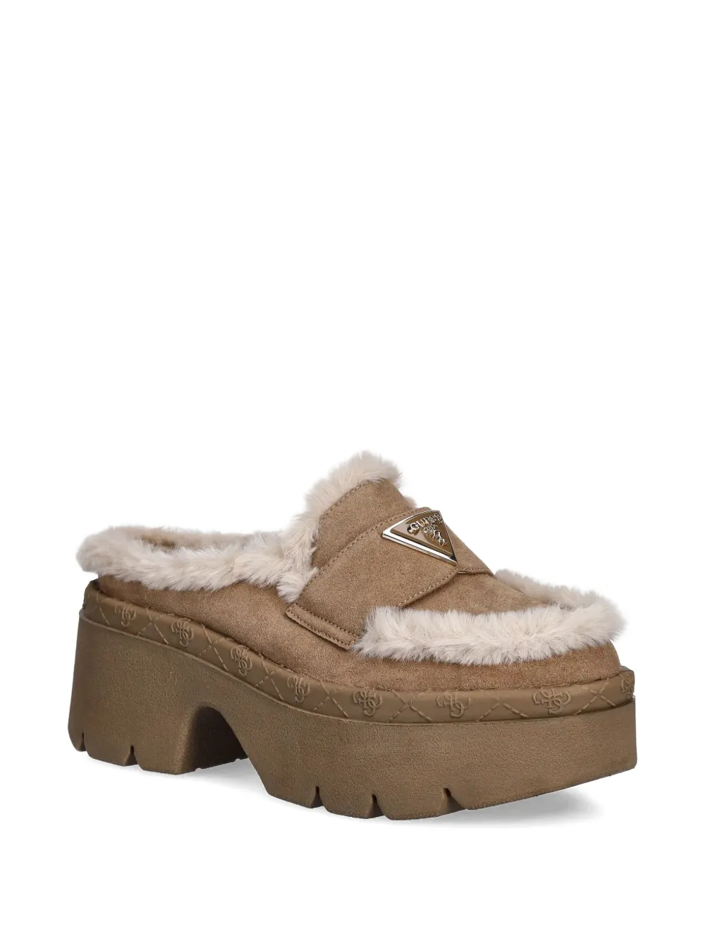 Guess Usa 70mm Faux Fur-trim Mules In Brown