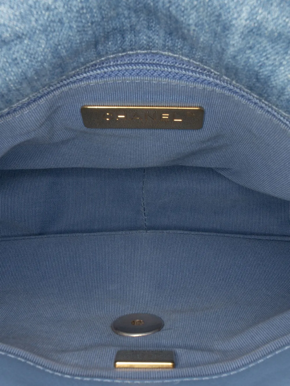 Pre-owned Chanel 2021-2025 Medium Double Stitched Denim 19 Flap Satchel In Blue