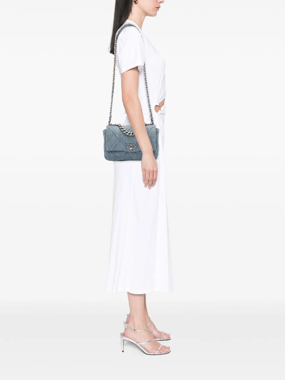 Pre-owned Chanel 2021-2025 Medium Double Stitched Denim 19 Flap Satchel In Blue