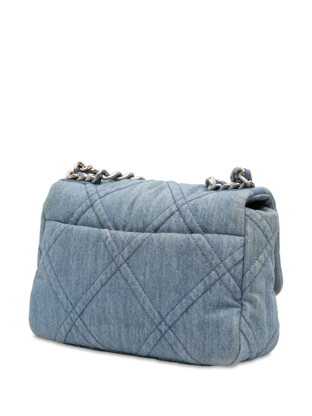 Pre-owned Chanel 2021-2025 Medium Double Stitched Denim 19 Flap Satchel In Blue