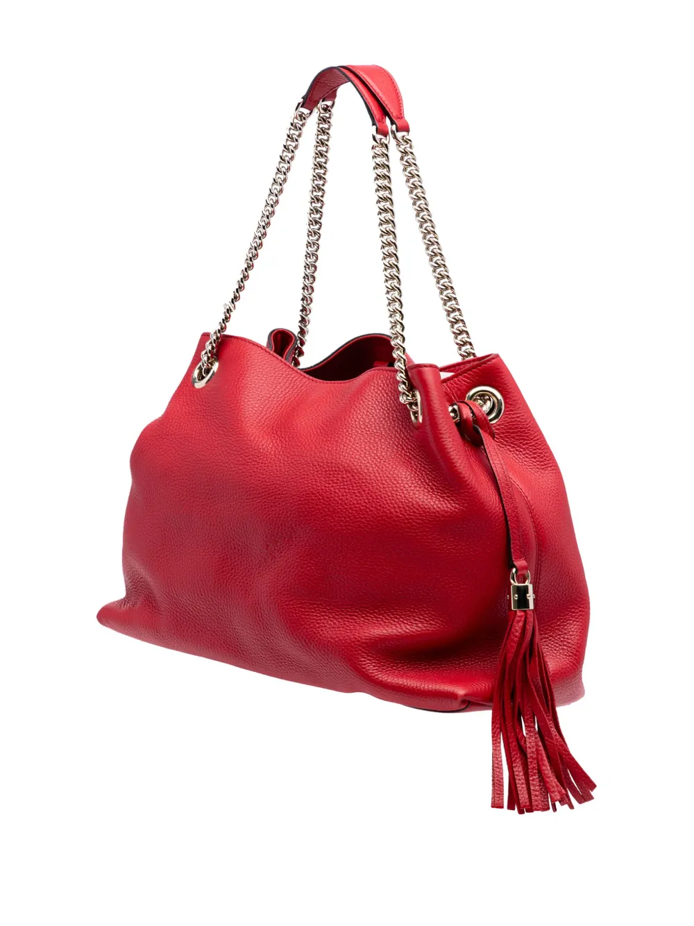 Pre-owned Gucci 2016-2025 Medium Leather Soho Chain Tote Bag In Red