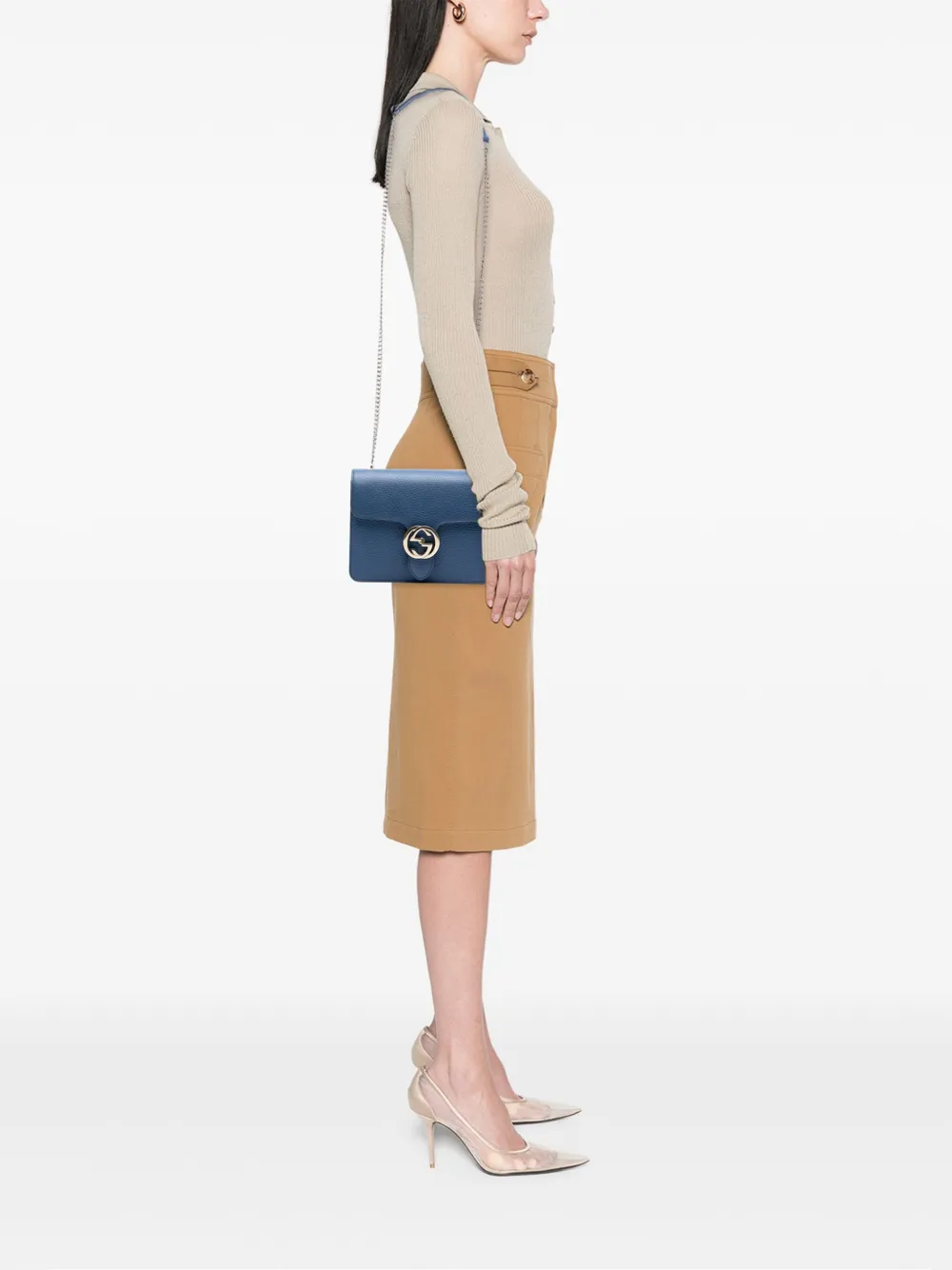 Pre-owned Gucci 2016-2025 Small Dollar Calfskin Interlocking G Crossbody Bag In Blue