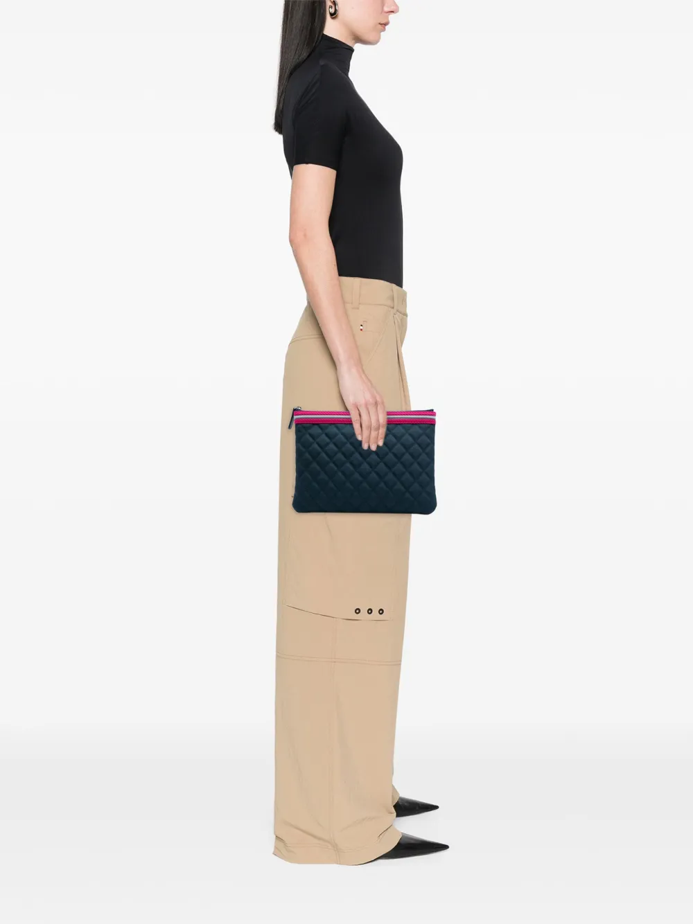 Pre-owned Chanel 2016-2017 Medium Quilted Nylon Fluo Boy O Case Clutch Bag In Pink