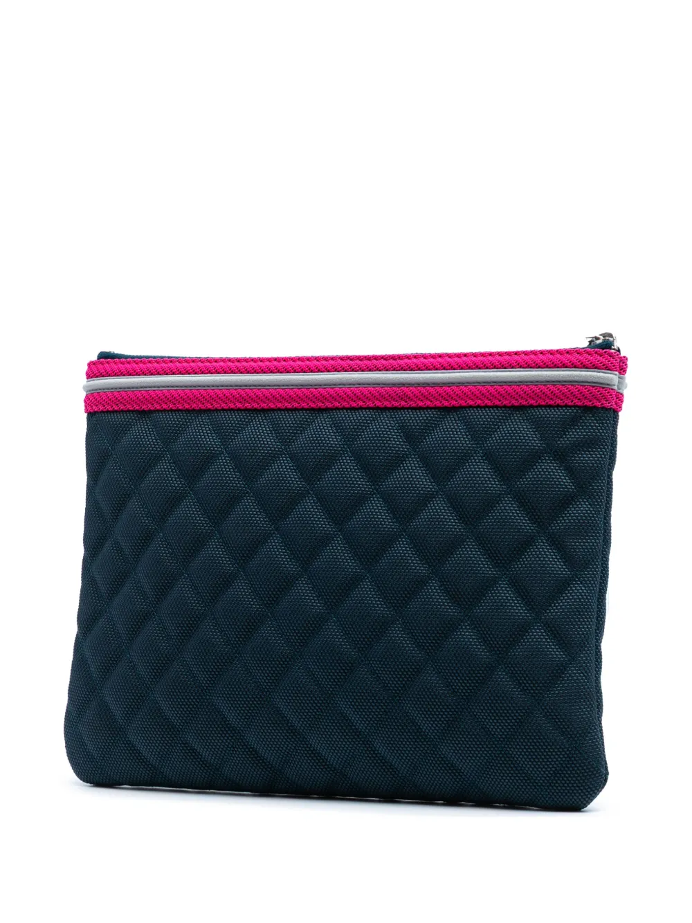 Pre-owned Chanel 2016-2017 Medium Quilted Nylon Fluo Boy O Case Clutch Bag In Pink