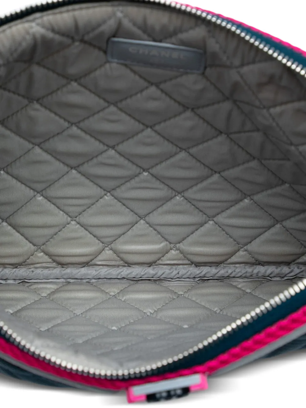 Pre-owned Chanel 2016-2017 Medium Quilted Nylon Fluo Boy O Case Clutch Bag In Pink