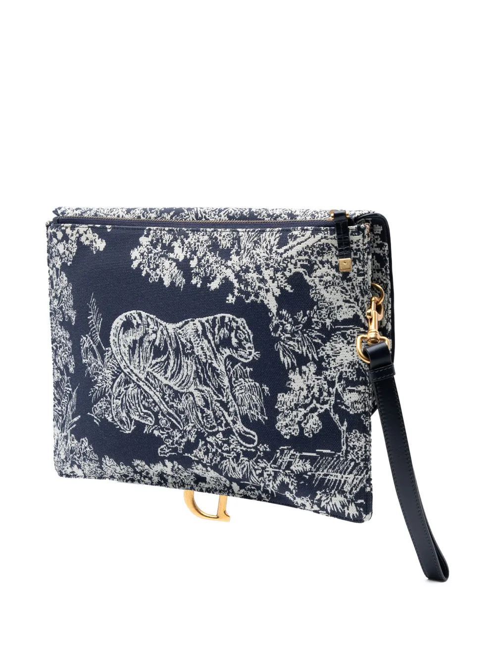 Pre-owned Dior 2021 Canvas Reverse Embroidered Toile De Jouy Clutch Bag In Blue