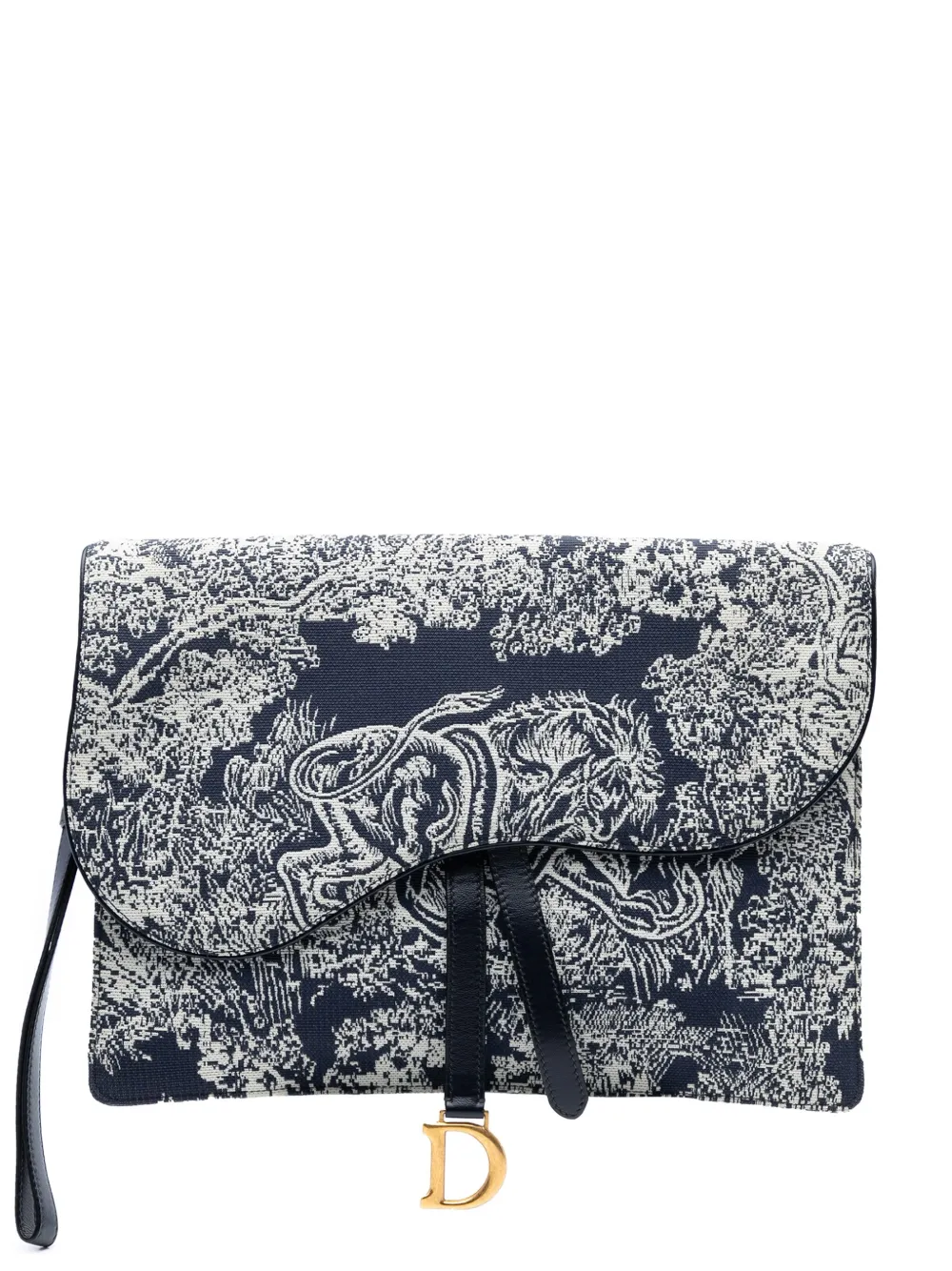 Pre-owned Dior 2021 Canvas Reverse Embroidered Toile De Jouy Clutch Bag In Blue