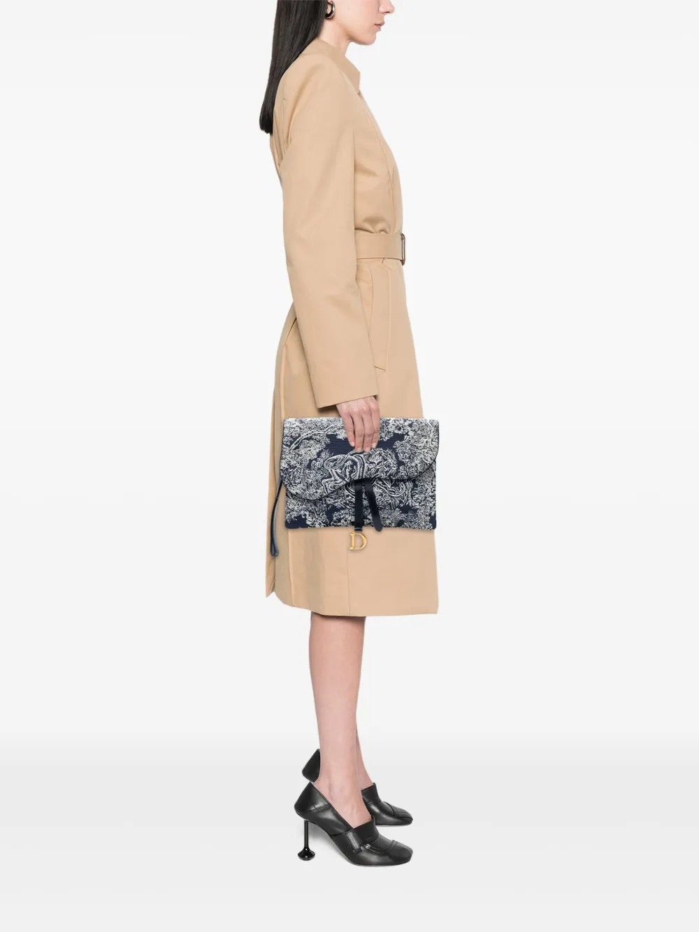 Pre-owned Dior 2021 Canvas Reverse Embroidered Toile De Jouy Clutch Bag In Blue