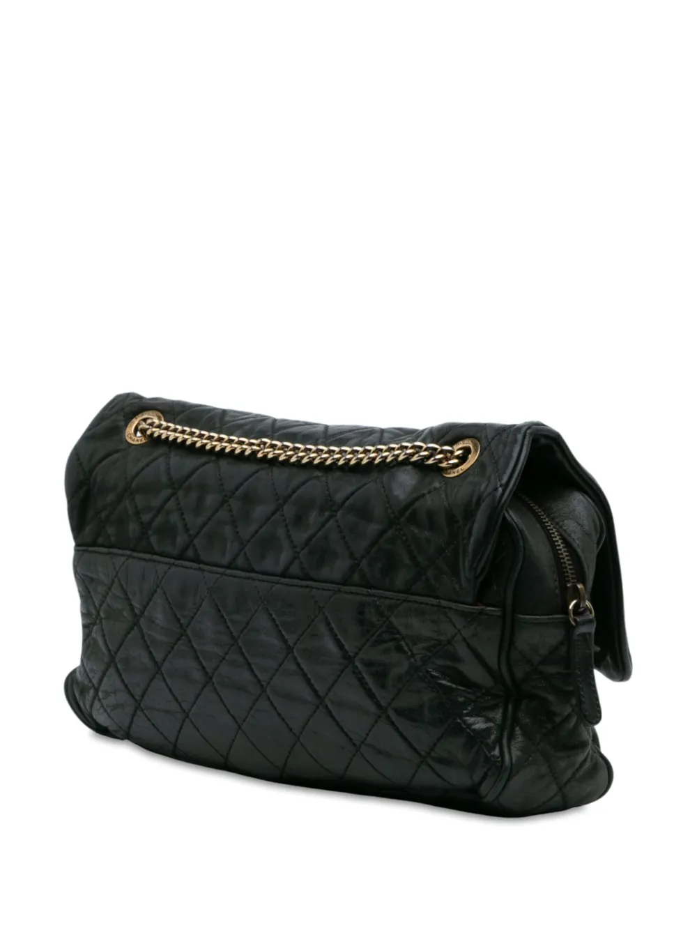 Pre-owned Chanel 2012-2013 Large Quilted Iridescent Calfskin Shiva Flap Shoulder Bag In Black