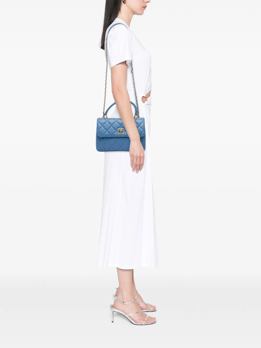 Pre-owned Chanel 2019 Small Quilted Lambskin Trendy Cc Flap Satchel In Blue