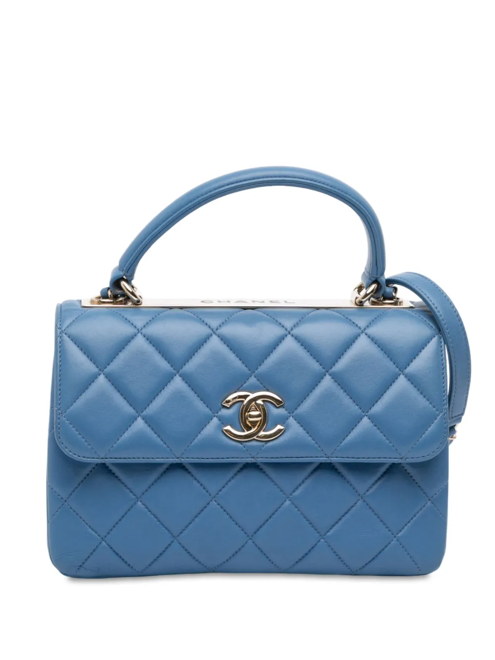 CHANEL Pre-Owned 2019 スモール マトラッセ ラムスキン トレンディ ココマーク フラップ サッチェルバッグ - ブルー CHANEL Pre-Owned 2019 スモール マトラッセ ラムスキン トレンディ ココマーク フラップ サッチェルバッグ - ブルー